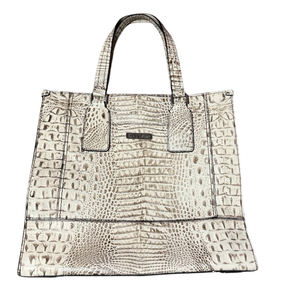 Calvin Klein Cream Crocodile-Embossed Tote Bag